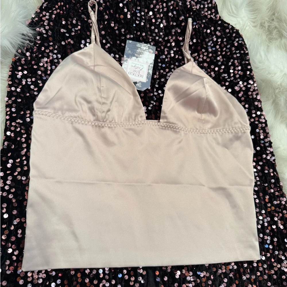 Satin Blush Bralette camisole adjustable straps stretch soft‎ shimmer sz S or M